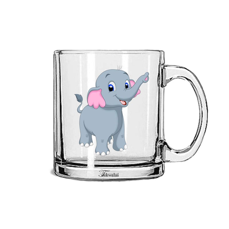 TONKWALAS Baby Elephant Printed Transparent Glass Coffee and Tea Mug Gift for Kids (325 ML) - Image 5