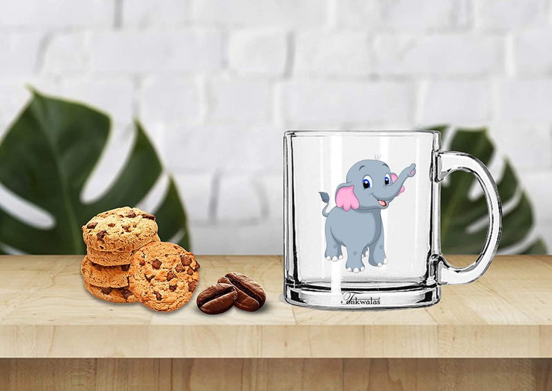 TONKWALAS Baby Elephant Printed Transparent Glass Coffee and Tea Mug Gift for Kids (325 ML) - Image 2