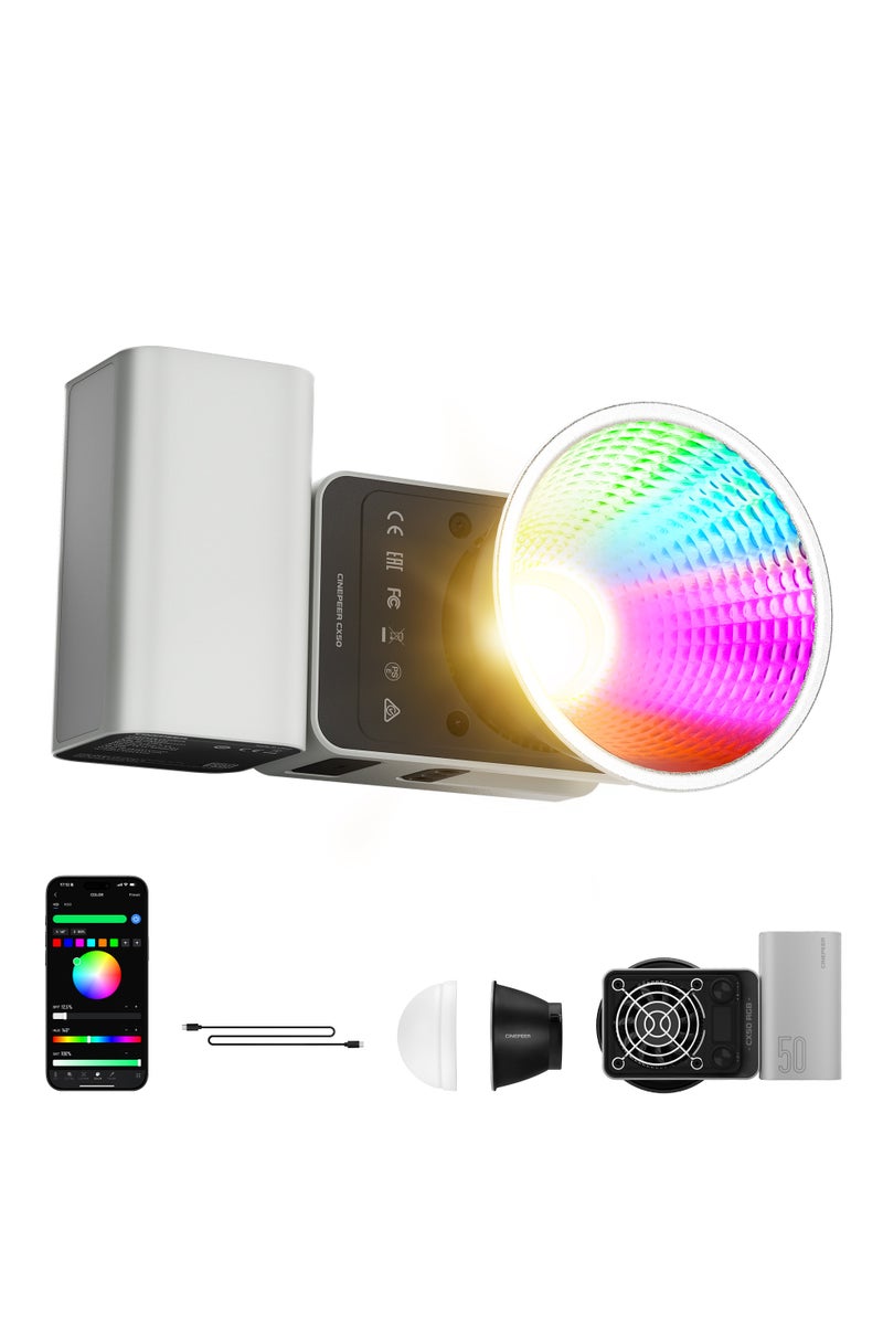 زيون ZHIYUN CINEPEER CX50، مصباح فيديو RGB بقوة 50 واط، إضاءة كاميرا محمولة كاملة الألوان 2700-6500 كلفن، TLCI/CRI96+، تحكم عبر التطبيق مع بطارية قبضة، 18 تأثيرًا إبداعيًا لتسجيل الفيديو/تصوير البورتريه - Image 1