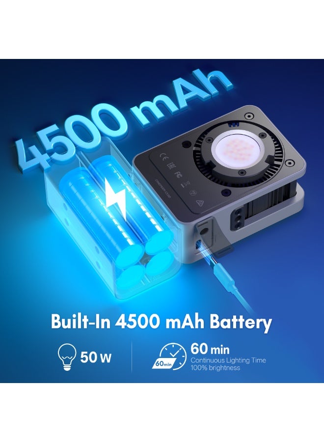 زيون ZHIYUN CINEPEER CX50، مصباح فيديو RGB بقوة 50 واط، إضاءة كاميرا محمولة كاملة الألوان 2700-6500 كلفن، TLCI/CRI96+، تحكم عبر التطبيق مع بطارية قبضة، 18 تأثيرًا إبداعيًا لتسجيل الفيديو/تصوير البورتريه - Image 5