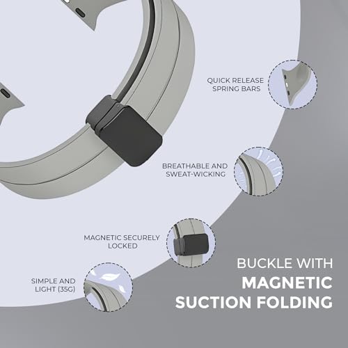 PunnkFunnk Punnk Funnk Magnetic Watch Strap Compatible with (42-44mm/45mm), Soft Silicone Sports Wristband for Watch Series 7/6/5/4/3/2/1/SE (Watch Not Included)(Light Grey) - Image 4