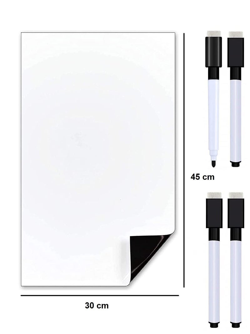 Awestuffs Magnetic Dry Erase Whiteboard Sheet for Refrigerator - Stain Resistant Whiteboard Sheet - with 4 Markers and Eraser - [45 x 30 cm] [Made in India] (Plain White) (Large) - Image 2