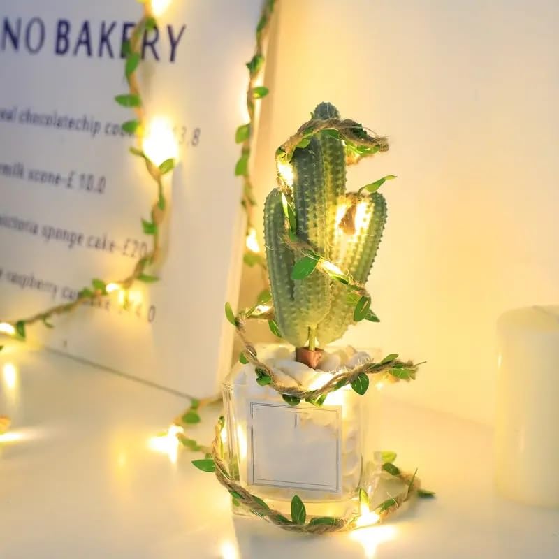 Nisco DIY Artificial Vines with 100 LED Battery String Lights Pack of Natural Green Burlap Leaf Ribbon with 10 Mtr Fairy Lights on Jute Twine for Wall Room Window Wedding Indoor Festival Dcor - Image 4