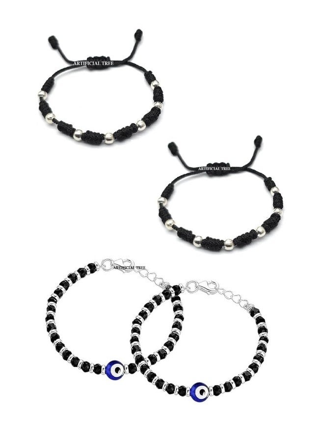 ARTIFICIAL TREE 1 Pair Ball Black Thread Bracelet | 1 Pair Evil Eye Nazariya Adjustable Bracelet | Nazar Battu | New Born Baby to 6 Year Kids | 4 Piece (AT BABY BRCT 0031) - Image 1