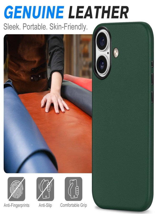SHIELDON Genuine Leather Case for iPhone 17 6.3-inch 5G 2025, Magnetic Wireless Charging, Metal Buttons, Non-Slip, Anti-Scratch, Protective, Slim Fit Cover - Evergreen - Image 3