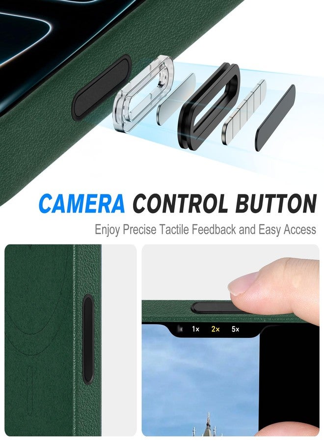 SHIELDON Genuine Leather Case for iPhone 17 6.3-inch 5G 2025, Magnetic Wireless Charging, Metal Buttons, Non-Slip, Anti-Scratch, Protective, Slim Fit Cover - Evergreen - Image 4