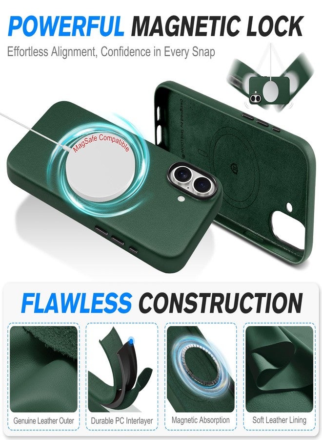 SHIELDON Genuine Leather Case for iPhone 17 6.3-inch 5G 2025, Magnetic Wireless Charging, Metal Buttons, Non-Slip, Anti-Scratch, Protective, Slim Fit Cover - Evergreen - Image 5