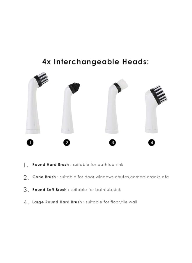 promass 1Set Electric Cleaning Brush, Durable Cleaning Tool Power Brush with 4 Brush Heads for Household Mortar Floor Tub Shower Tiles Bathroom and Kitchen - Image 3