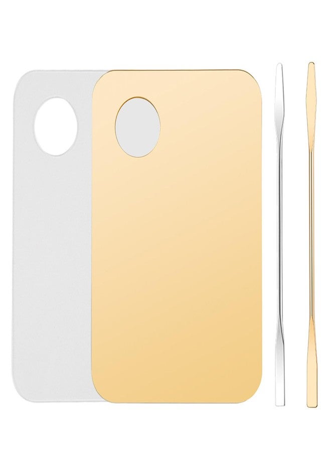 Mcduyant 4 Pcs Makeup Mixing Tray Makeup Palette with Makeup Spatula Makeup Mixing Palette Foundation Palette for Eye Shadow Lipsticks Nail Art Beauty Salon (Gold and Transparent) - Image 1