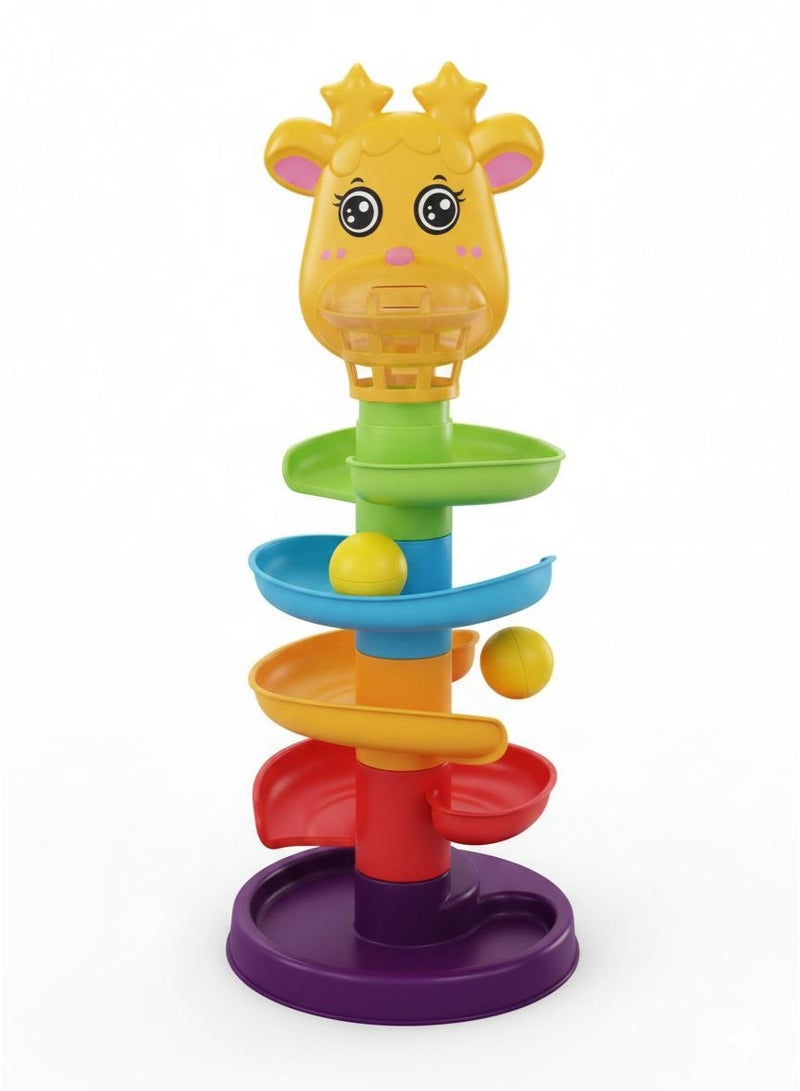 لعبة برج الكرة الدوارة للاطفال الصغار - مسار حلزوني على شكل زرافة مع شرائح ملونة - لعبة تعليمية للتعلم المبكر للاطفال من سن سنة فما فوق - Image 1