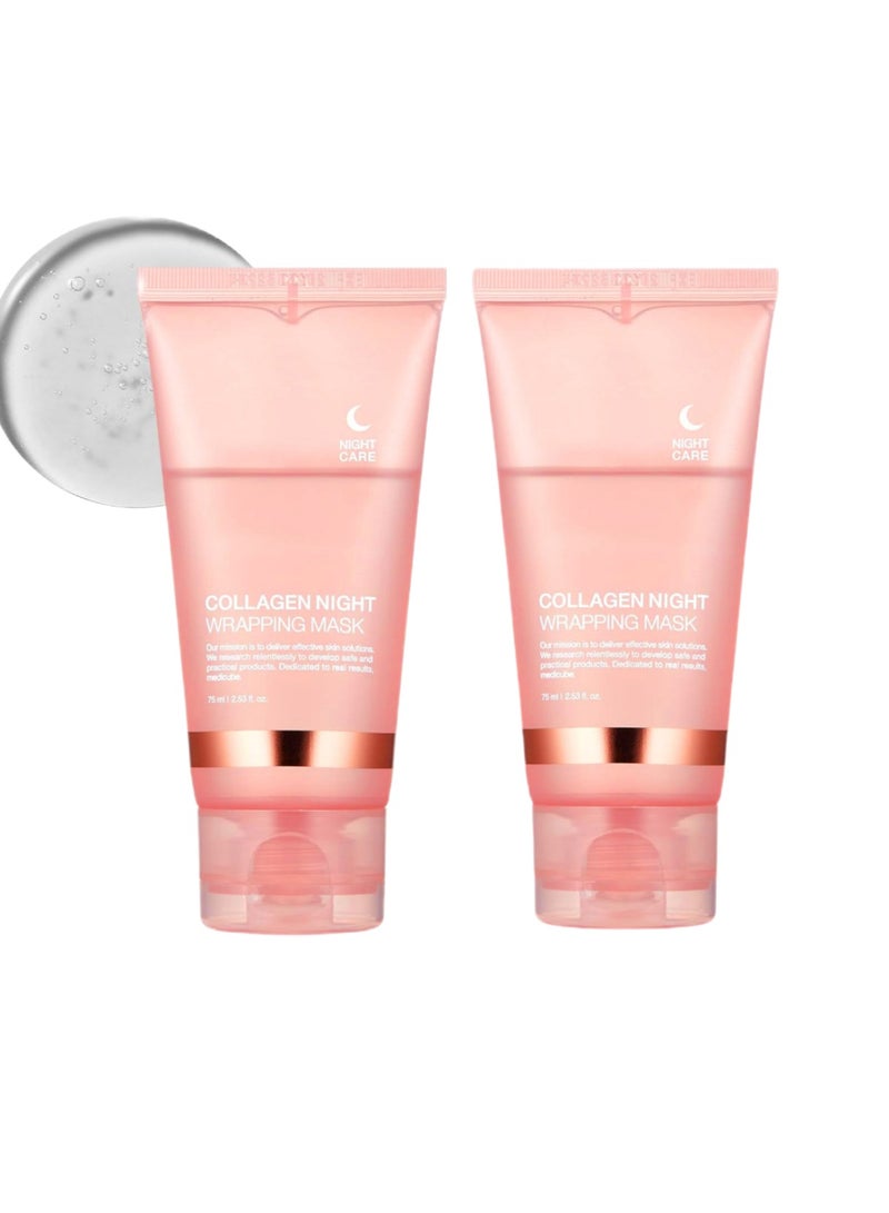 Collagen 2-PACK Collagen Night Wrapping Peel Off Facial Mask - Overnight Sleeping Mask For Elasticity & Hydration Care, Reduces Sagging & Dullness - Collagen Extract For Radiant Skin 75g*2  - Image 1