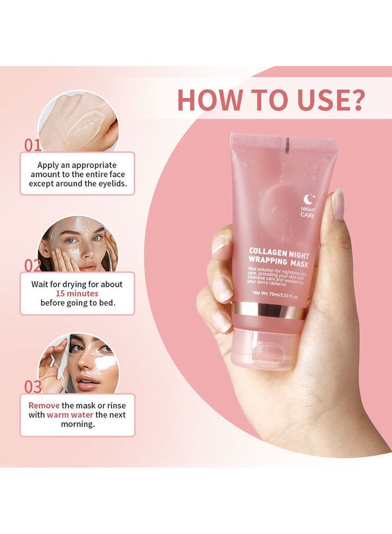 Collagen 2-PACK Collagen Night Wrapping Peel Off Facial Mask - Overnight Sleeping Mask For Elasticity & Hydration Care, Reduces Sagging & Dullness - Collagen Extract For Radiant Skin 75g*2  - Image 3