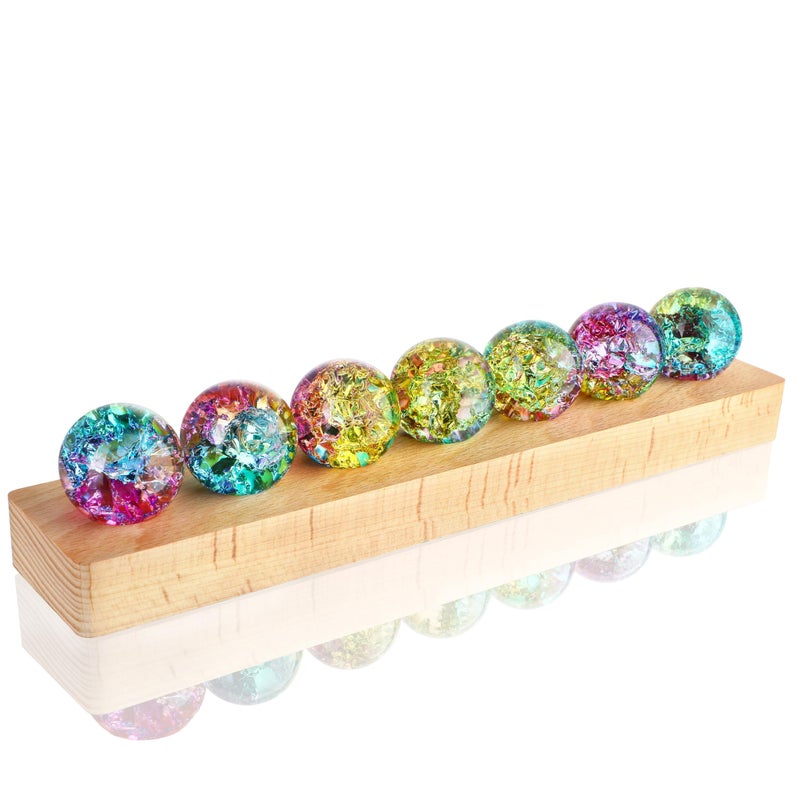 KRISININE 7pcs Colorful Healing Spheres for Meditation Crystal Cracked Balls with LED Wooden Stand Night Light Decoration Balls Set - Image 2