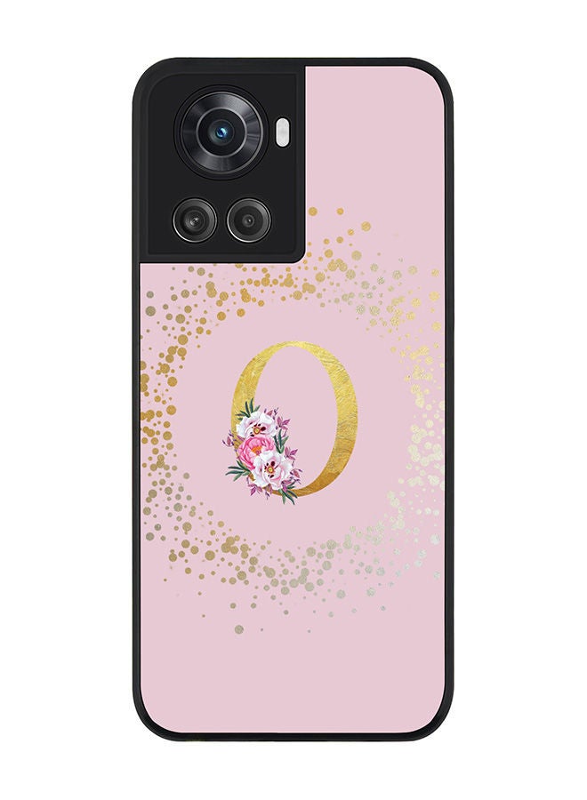Stylizedd Rugged Black edge case for OnePlus 10R 5G/OnePlus Ace 5G Slim fit Soft Case Flexible Rubber Edges Anti Drop TPU Gel Thin Cover - Custom Monogram Initial Letter Floral Pattern Alphabet - O (Pink ) - Image 1