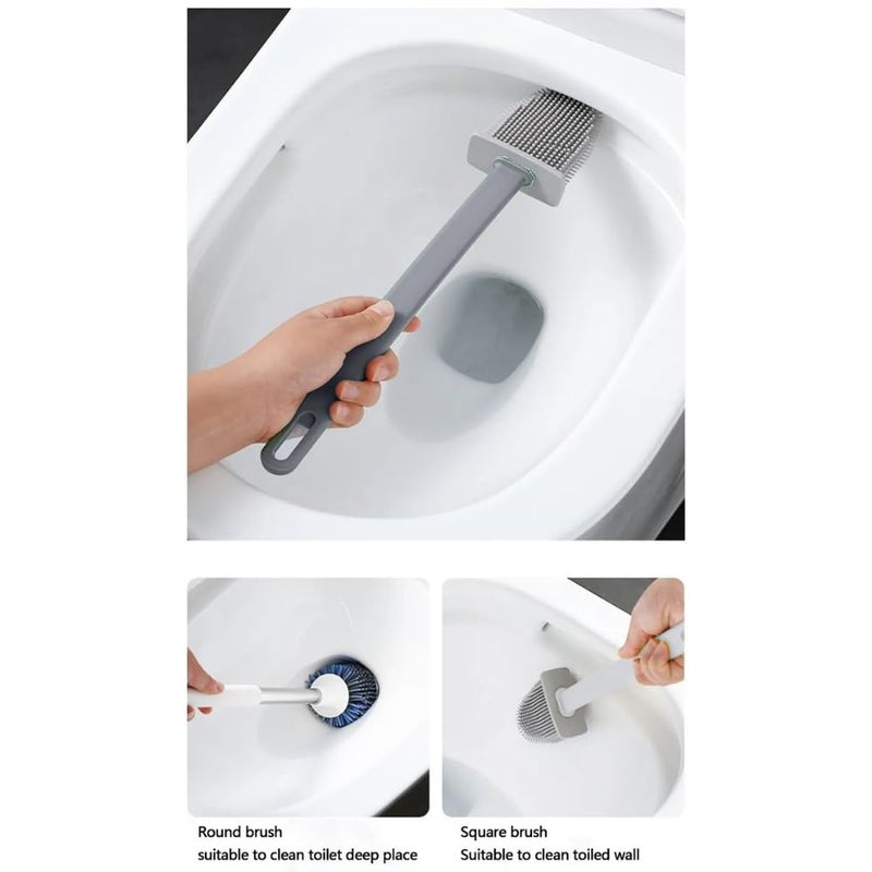 calldrishe 3 in 1 Silicone Toilet Bowl Brush and Holder Toilet Cleaner Brush for Toilet Scrubber Cleaning Toilet Brush Flat Head Soft Bristles Brush Long Handle Toilet Brush Set Bathroom Toilet Brush - Image 5