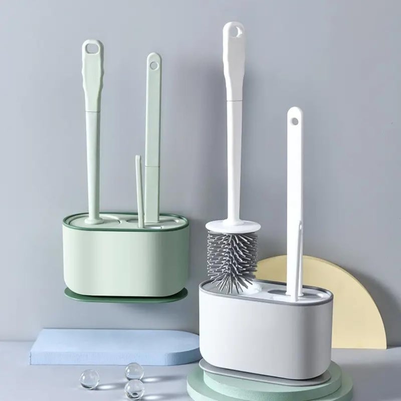 calldrishe 3 in 1 Silicone Toilet Bowl Brush and Holder Toilet Cleaner Brush for Toilet Scrubber Cleaning Toilet Brush Flat Head Soft Bristles Brush Long Handle Toilet Brush Set Bathroom Toilet Brush - Image 4