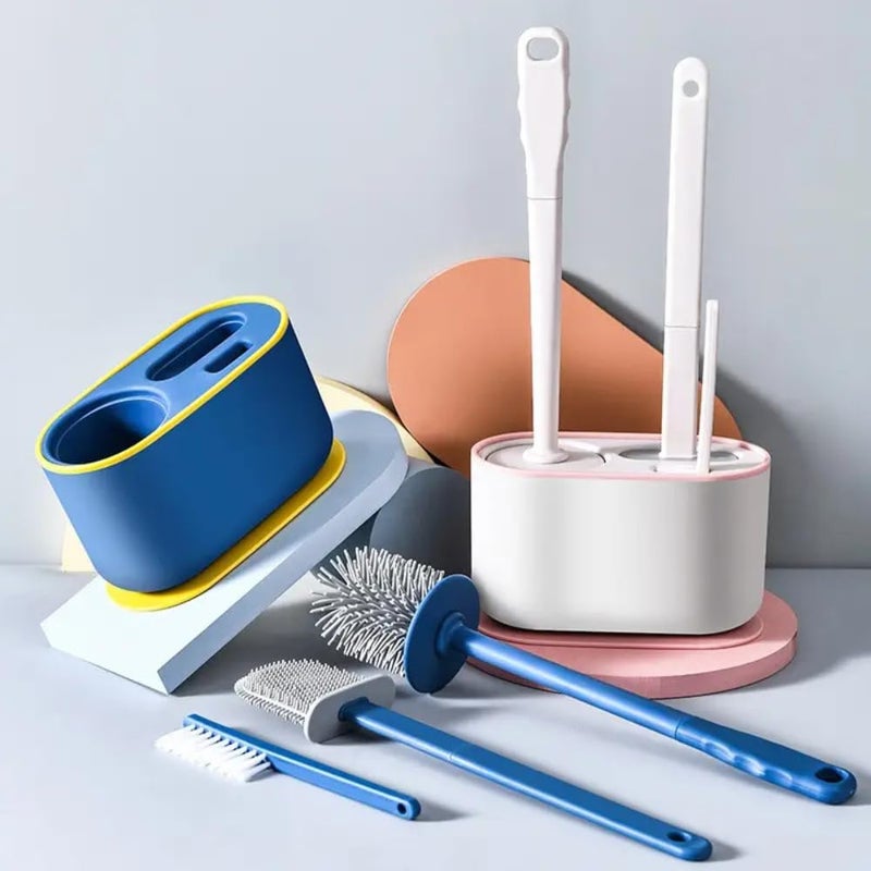 calldrishe 3 in 1 Silicone Toilet Bowl Brush and Holder Toilet Cleaner Brush for Toilet Scrubber Cleaning Toilet Brush Flat Head Soft Bristles Brush Long Handle Toilet Brush Set Bathroom Toilet Brush - Image 3