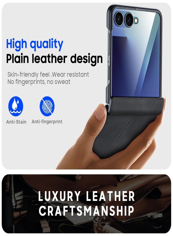 BSNRM for Samsung Galaxy Z Flip 7 Case with Hinge Protection & Built-in Screen Protector, Ultra Thin Stylish Leather Matte PC Durable Shockproof Cover Phone Case for Galaxy Z Flip 7-Black Gray - Image 5