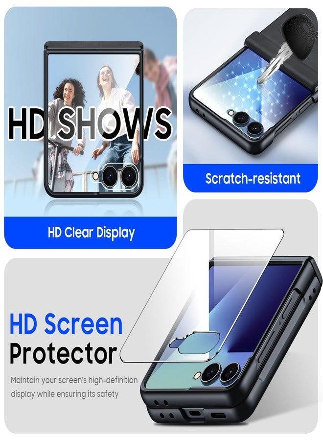 BSNRM for Samsung Galaxy Z Flip 7 Case with Hinge Protection & Built-in Screen Protector, Ultra Thin Stylish Leather Matte PC Durable Shockproof Cover Phone Case for Galaxy Z Flip 7-Black Gray - Image 4