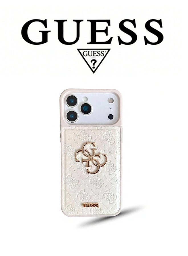 GUESS IPhone cover, with a logo and a leather design approved by the global brand Guess Guess quilted leather phone case Various models-White - Image 1