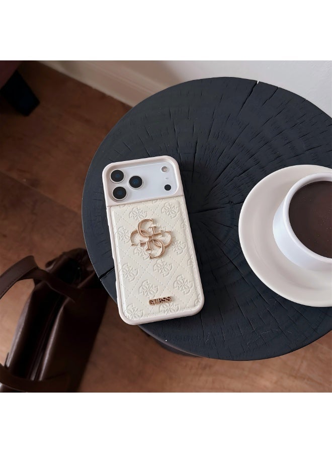 GUESS IPhone cover, with a logo and a leather design approved by the global brand Guess Guess quilted leather phone case Various models-White - Image 3