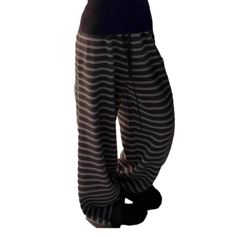 MANGMAO Striped Cute Pj Lounge Pants Woman Grunge Wide Leg Emo Alt Loose Y2k Pjs 2000s Casual Teen Pajamas Pants (Black,Small) - Image 1