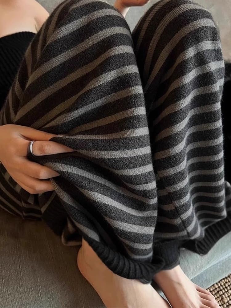 MANGMAO Striped Cute Pj Lounge Pants Woman Grunge Wide Leg Emo Alt Loose Y2k Pjs 2000s Casual Teen Pajamas Pants (Black,Small) - Image 5