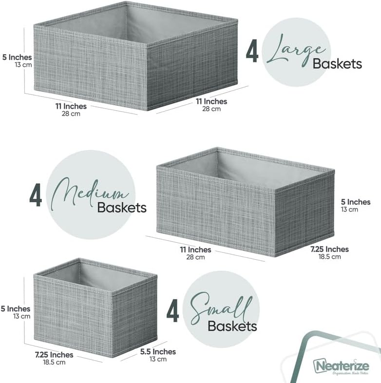 NEATERIZE Drawer Organizer Clothes Set of 12 Grey - Dresser Organizer For Nursery, Bedroom, Closet - The Perfect Baby Clothes Organizer and Storage & General Nursery Organization or Dresser Drawer Organizers - Image 2