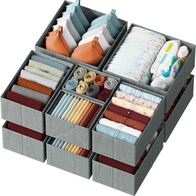 NEATERIZE Drawer Organizer Clothes Set of 12 Grey - Dresser Organizer For Nursery, Bedroom, Closet - The Perfect Baby Clothes Organizer and Storage & General Nursery Organization or Dresser Drawer Organizers - Image 1