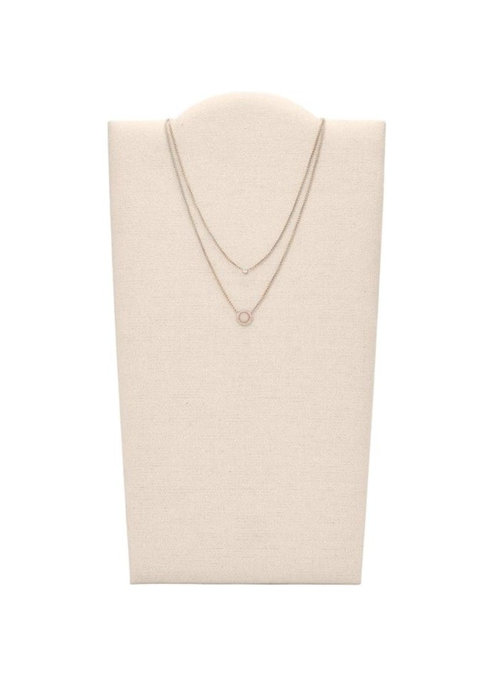FOSSIL - Women's Stainless Steel Val Disc Cubic Zirconia Double Glitz Necklace, Rose Gold - Image 1