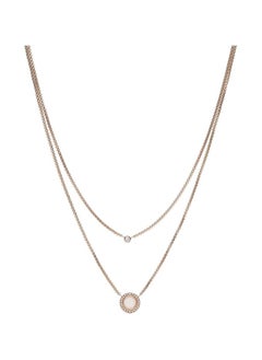 Women's Stainless Steel Val Disc Cubic Zirconia Double Glitz Necklace, Rose Gold