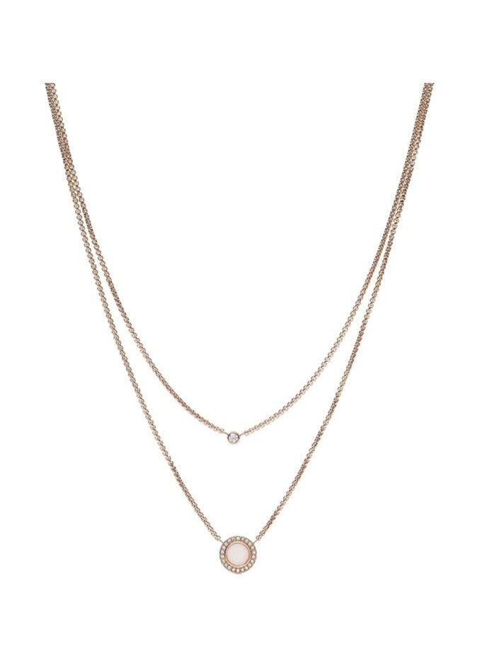 FOSSIL - Women's Stainless Steel Val Disc Cubic Zirconia Double Glitz Necklace, Rose Gold - Image 1