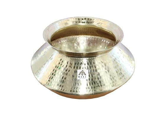 MUKE Handmade Hammered Polished Pure Brass Water Pot Degchi Handi cookwere Indian Brass Cooking Vessel Color Golden Capacity 3.5 Liters Pack of 1 - Image 1