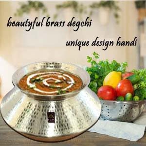 MUKE Handmade Hammered Polished Pure Brass Water Pot Degchi Handi cookwere Indian Brass Cooking Vessel Color Golden Capacity 3.5 Liters Pack of 1 - Image 5