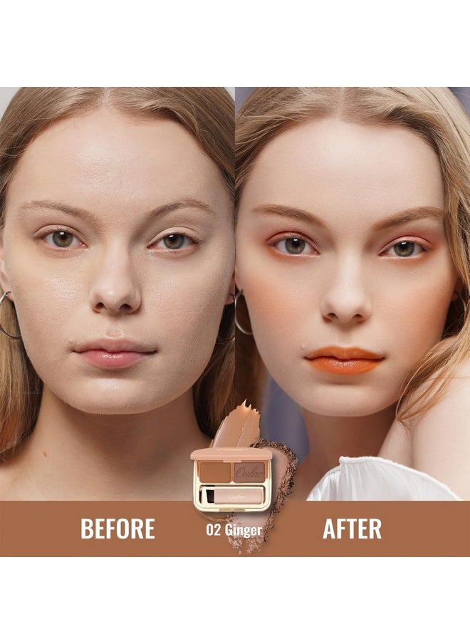 Oulac Oulac Waterproof Brown Eyebrow Powder Kit with Brow Brush 2 in1 Long Lasting Instant Eyebrow Pomade & Powder Natural Makeup for Sparse Brows 3.2 g/0.11 oz (Ginger）  - Image 2