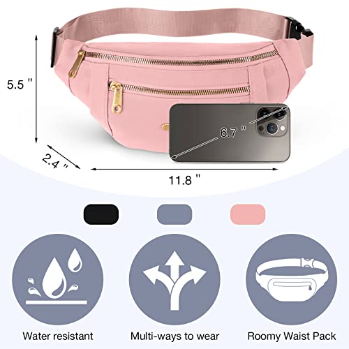 Reginary 3 Pcs Waterproof Fanny Packs for Women and Men Waist Pack with Adjustable Strap Waist Pouch for Sports Running Exercise Walking Travel (Black, Blue, Pink) - Image 2