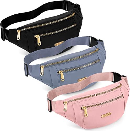 Reginary 3 Pcs Waterproof Fanny Packs for Women and Men Waist Pack with Adjustable Strap Waist Pouch for Sports Running Exercise Walking Travel (Black, Blue, Pink) - Image 1