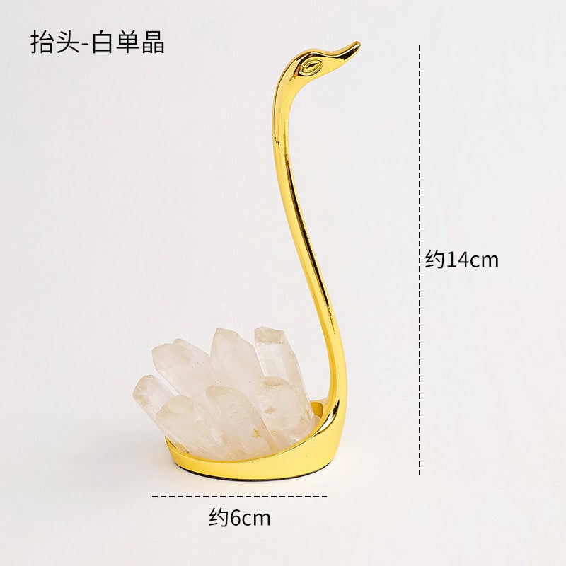 Runyangshi Natural Crystal Swan Ornament with Electroplated Black Tourmaline, Blue Feathers, and Purple-Yellow Quartz - Perfect Wedding Gift - Image 1