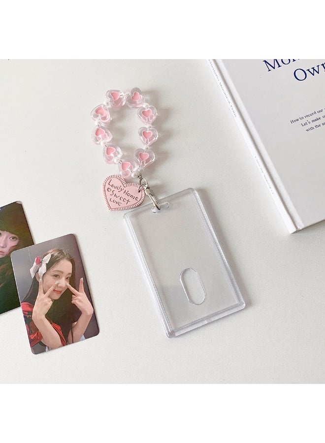 NIBEMINENT 1 - Piece Simple And Transparent Peach Heart Beads Kpop Photo Card Holder Pendant Key Chain ID Badge Holder ID Card Holder Photo Card Protector for School ID Office ID Access Card for Women Girls - Image 1