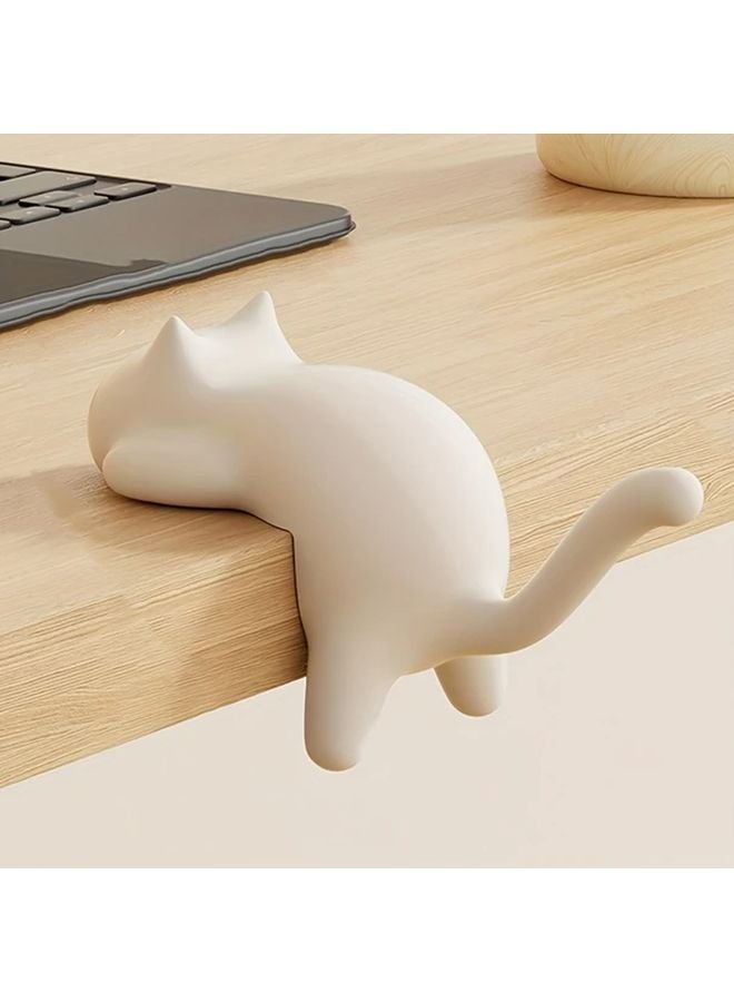 2pcs White Cat Shaped Self Adhesive Hooks Durable Plastic Hanging Organizer - Image 1