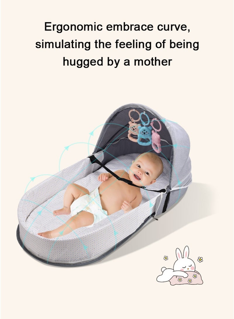 TAPIT Portable Baby Crib, Foldable Baby Crib with Cartoon Toys, Baby Travel Crib with Mosquito Net and Awning, Suitable for Travelling and Home Use, Easy to Carry (Pink) - Image 4