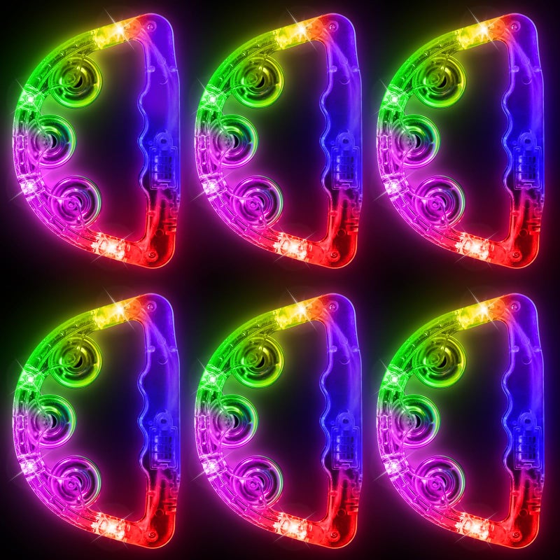Aywewii LED Tambourines 6 Pack Glow in The Dark Party Supplies Light Up Toys Musical Instruments for Kids Adults Autism Sensory Toys Birthday Gifts for Boys Girls - Image 2
