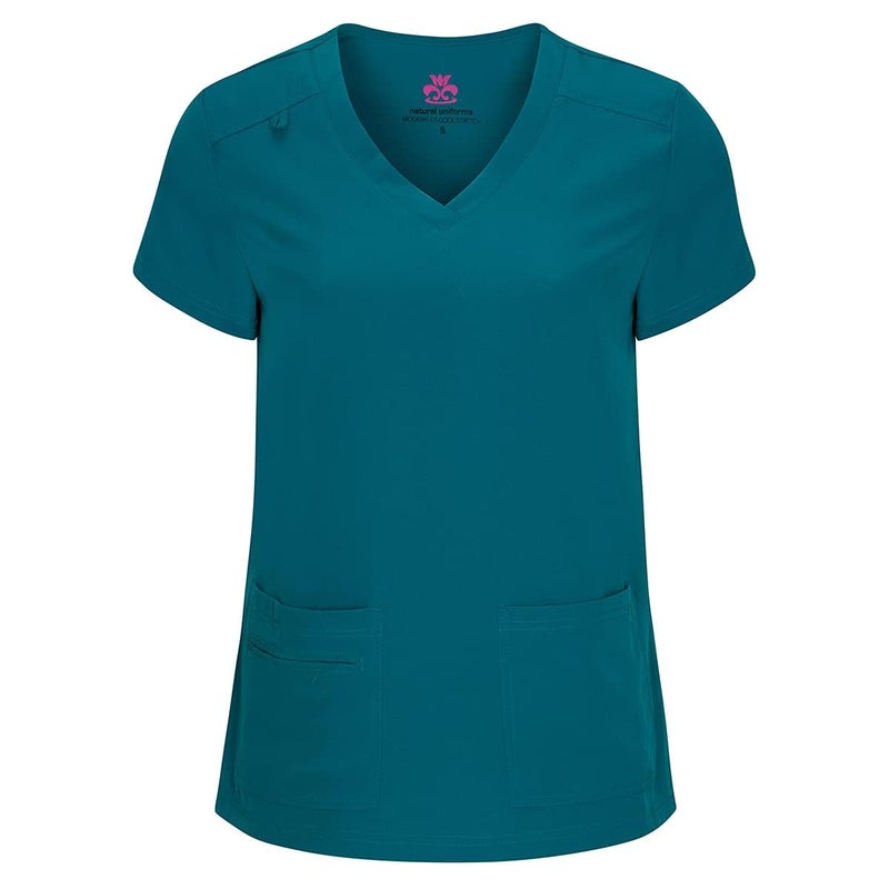 Natural Uniforms طقم قميص بفتحة على شكل حرف V وسروال كارجو للنساء من ناتشورال يونيفورمز (أخضر مائل إلى الأزرق، صغير) - Image 2