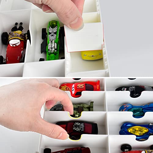 FULLCASE Toys Organizer Storage Compatible with Hot Wheels Car, Container for Matchbox Cars, Mini Toy, Small Dolls, Double Sided Carrying Box for Hotwheels - 48 Compartments (Case Only) White - Image 5