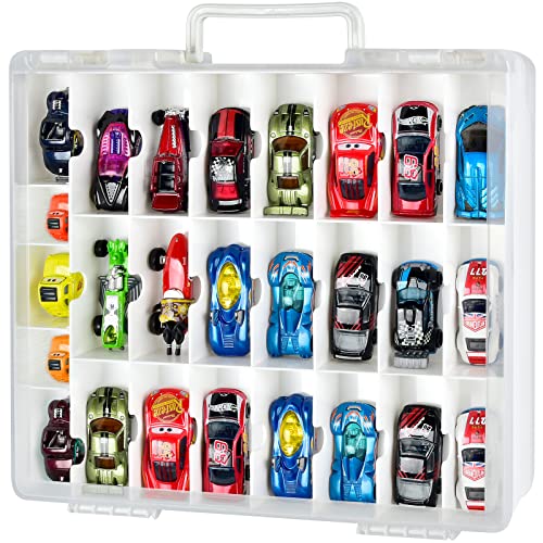 FULLCASE Toys Organizer Storage Compatible with Hot Wheels Car, Container for Matchbox Cars, Mini Toy, Small Dolls, Double Sided Carrying Box for Hotwheels - 48 Compartments (Case Only) White - Image 1