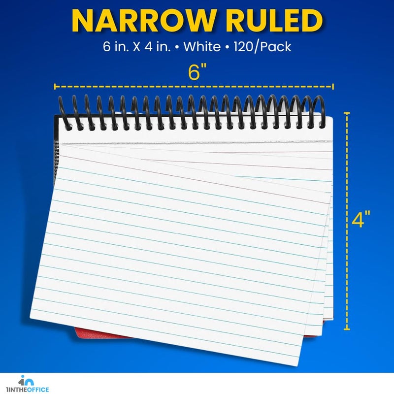 1InTheOffice Index Cards 4 x 6 Ruled, Spiral Bound, 120 White Cards/Spiral (2 PACK) - Image 3