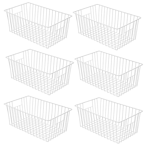 lonpute Freezer Baskets Organizer, Refrigerator Metal Wire Storage Divider, Household Container Bins with Handles for Kitchen, Pantry, Cabinet, Closets - Pearl White (6, 16in x 10in x 5.5in) - Image 1