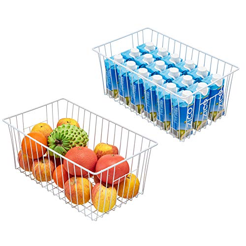 lonpute Freezer Baskets Organizer, Refrigerator Metal Wire Storage Divider, Household Container Bins with Handles for Kitchen, Pantry, Cabinet, Closets - Pearl White (6, 16in x 10in x 5.5in) - Image 2