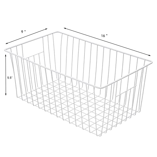 lonpute Freezer Baskets Organizer, Refrigerator Metal Wire Storage Divider, Household Container Bins with Handles for Kitchen, Pantry, Cabinet, Closets - Pearl White (6, 16in x 10in x 5.5in) - Image 5