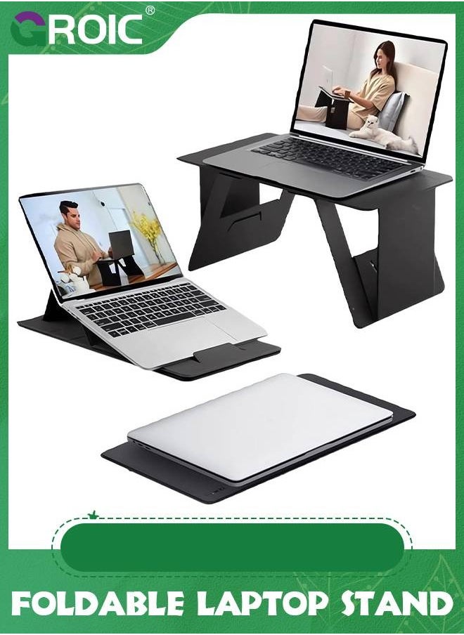 GROIC Foldable Laptop Desk Bed Desk, Laptop Stand Lap Desk Folding Desk Portable Desk Lightweight Mini Table for Study, Travel Desk, Folds in Half with Inner Storage Space  - Image 1